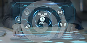 ChatGPT, using and chatting artificial intelligence chatbot. Digital chatbot, chatGPT, robot application,