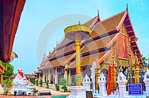 The chatra umbrella in front of Viharn Luang of Wat Phra That Lampang Luang Temple, Lampang, Thailand