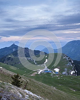 Chatreuse mountains at dusk with the Charmant Som farm photo