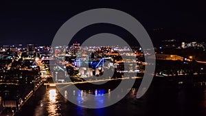 Chattanooga at Night, Time Lapse, Drone View, Riverfront, Tennessee