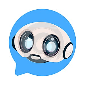 Chatter Bot Cute Robot Icon In Speech Bubble Icon Concept Of Chatbot Or Chat BotTechnology photo