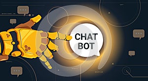 Chatter Service App Concept Robot Hand Touch Chat Bubble, Chatterbot Technical Support Technology Concept