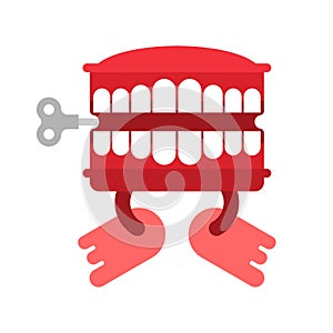 Chatter teeth toy isolated. April Fools Day symbol. Jaw toy vector illustration