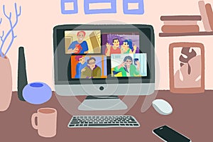 Chatting with friends or family online. Virtual party, meet up, video conference.