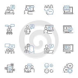 Chatting line icons collection. Conversation, Communication, Interact, Dialogue, Discussion, Engagement, Banter vector