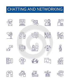 Chatting and networking line icons signs set. Design collection of Chatting, Networking, Messaging, Socializing photo