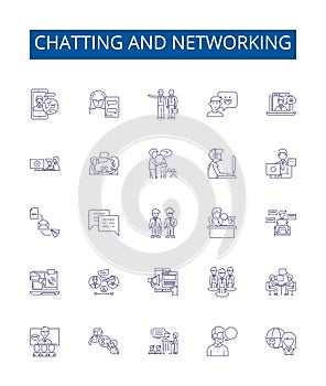 Chatting and networking line icons signs set. Design collection of Chatting, Networking, Messaging, Socializing photo