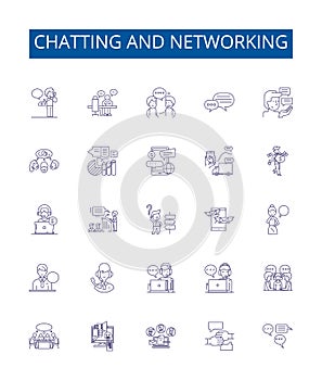 Chatting and networking line icons signs set. Design collection of Chatting, Networking, Messaging, Socializing photo