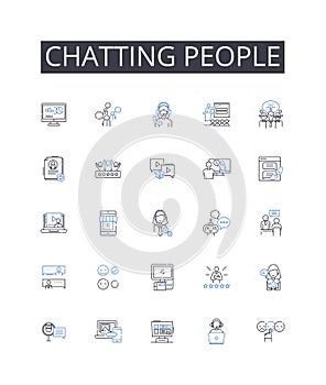 Chatting people line icons collection. Talking friends, Chirping birds, Whispering secrets, Gossiping girls, Babbling
