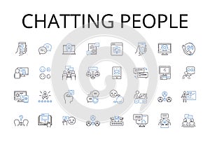 Chatting people line icons collection. Talking friends, Chirping birds, Whispering secrets, Gossiping girls, Babbling