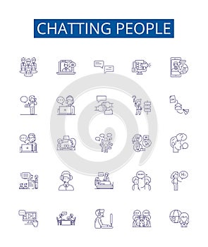 Chatting people line icons signs set. Design collection of Conversing, Chatting, Connecting, Interacting, Gossiping photo