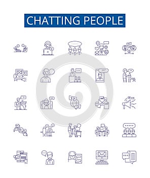 Chatting people line icons signs set. Design collection of Conversing, Chatting, Connecting, Interacting, Gossiping photo