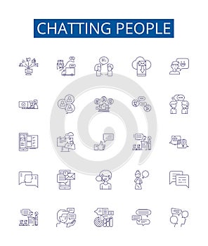 Chatting people line icons signs set. Design collection of Conversing, Chatting, Connecting, Interacting, Gossiping photo