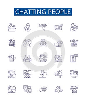 Chatting people line icons signs set. Design collection of Conversing, Chatting, Connecting, Interacting, Gossiping photo