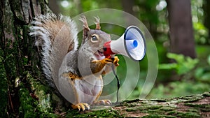 Chatty Squirrel Broadcasts in the Wild. Concept Squirrel Communication, Nature Broadcasting, photo
