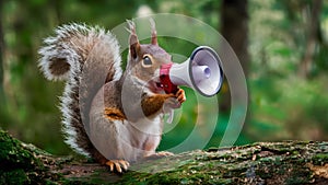 Chatty Squirrel Spreading News in the Woods. Concept Forest Gossip, Squirrel Friends, Nature photo