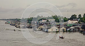 Floating houses in Chau Doc, Vietnam