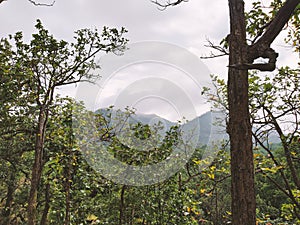 Chauragarh scenic view of satpura mountain range in Pachmarhi hill station .