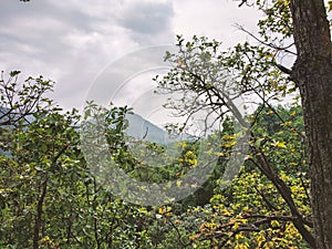 Chauragarh scenic view of satpura mountain range in Pachmarhi hill station .