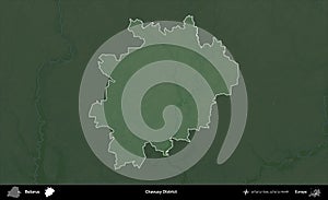 Chavusy District highlighted, Belarus. Physical