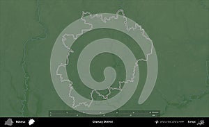 Chavusy District outlined, Belarus. Physical