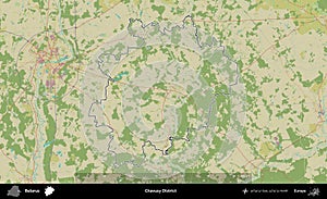 Chavusy District outlined, Belarus. Topographic Humanitarian