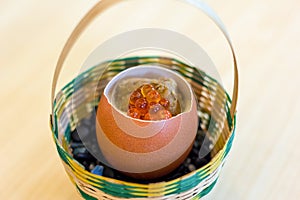 Chawan muchi topping Foie Gras and salmon eggs.