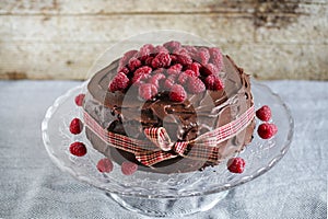 Chcolate and raspberry cake with ganache, birthday dessert