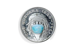 Che Guevara silver coin with surgical mask photo