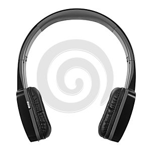 Cheap black wireless plastic headphones isolated on white