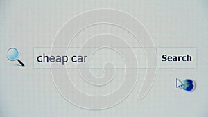 Cheap car - browser search query, Internet web page