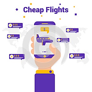 Cheap flights. The concept of travel.