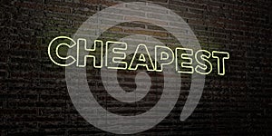 CHEAPEST -Realistic Neon Sign on Brick Wall background - 3D rendered royalty free stock image