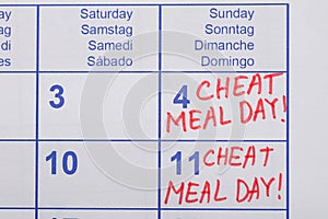 Cheat Meal Day Text Written On Calendar