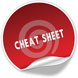 CHEAT SHEET text on realistic red sticker on white background.