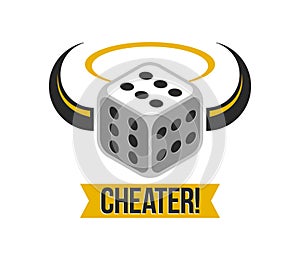 Cheater concept with dice that have number 6 on every side vector