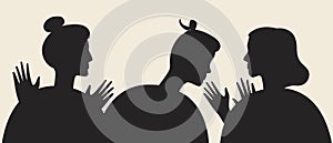 Cheating in a couple, jealousy in a relationship, silhouette vector stock illustration with relationship problems, stress and