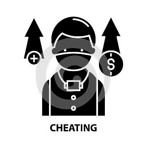 cheating icon, black vector sign with editable strokes, concept illustration