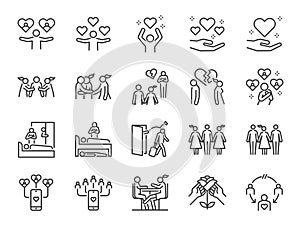 Cheating and love affair line icon set. Included the icons as relationship, complicated, divorced, engaged, and more.