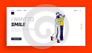 Cheating, Treason and Perfidy Concept.Website Landing Page. Perfidious Woman Hugging Boyfriend and Chatting