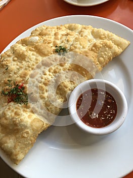 Cheburek with meat, pepper and dill