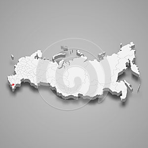 Chechnya region location within Russia 3d map