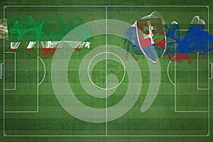 Chechnya vs Slovakia Soccer Match, national colors, national flags, soccer field, football game, Copy space