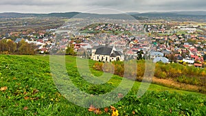 The Checiny town, panoramic view from the royal castle hill, Swietokrzyskie Province, Kielce County, southern Poland, Europe