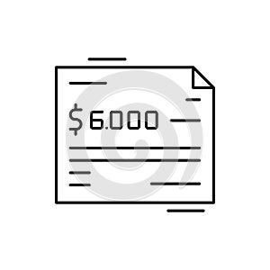 Check, 6000$, finance icon. Simple line, outline vector elements of business and finance icons for ui and ux, website or mobile