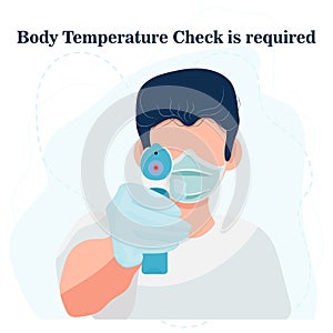 Check body temperature, isolated on white background in cartoon flat style, stock vector Illustration.