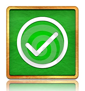 Check box icon chalk board green square button slate texture wooden frame concept isolated on white background with shadow