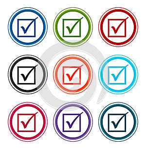 Check box icon flat round buttons set illustration design