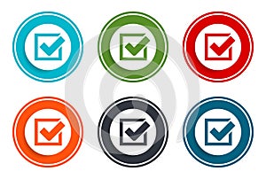 Check box icon flat vector illustration design round buttons collection 6 concept colorful frame simple circle set