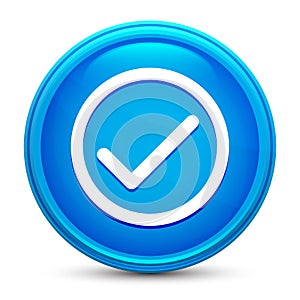 Check box icon glass shiny blue round button isolated design vector illustration